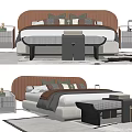 Modern Double Bed With Brown Headboard Decorative Pillows Plush Bedding And Nightstands 3d model