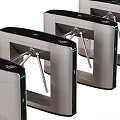 Silver Black Tripod Turnstiles With Green Indicator Lights For Security Access Control 3d model