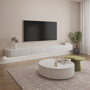 Cream wind coffee table TV cabinet combination 3d model