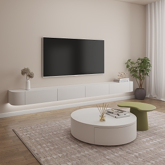 Cream wind coffee table TV cabinet combination 3d model