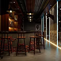 Stylish Bar Interior With Brick Wall Wooden Counter Bar Stools And Ceiling Lights