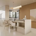 Modern Living and Dining Room Interior With Dining Table Chairs and Pendant Lights