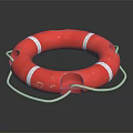 Red Lifebuoy With White Stripes And Attached Rope For Safety Equipment