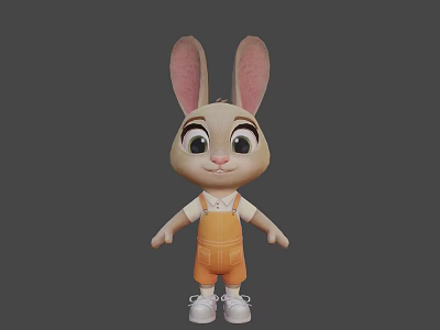 Cute Cartoon Rabbit Character With Big Ears Orange Overalls And White Shoes 3d model
