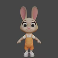 Cute Cartoon Rabbit Character With Big Ears Orange Overalls And White Shoes