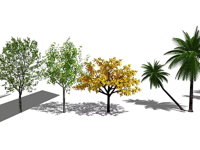 Various Arbor Tree Types Featuring Green Yellow Foliage and Palm Varieties 3d model