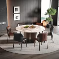 Modern Round Marble Dining Table Set with Leather Chairs Wall Art and Large Window 3d model