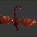 Red Dragon Game Movie Character With Outstretched Wings And Reflection On Grey Background