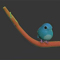 Small Blue Bird Perched On Red Curved Structure With Reflective Surface 3d model