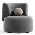 Modern Curved Single Sofa With Light Beige Fabric Upholstery And Round Brown Cushion