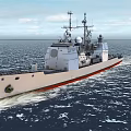 Warship Launching Missile At Sea With Aircraft Carrier And Small Vessel