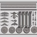 Detailed Ornate Carving Decorative Collection With Columns Rosettes Moldings And Frames
