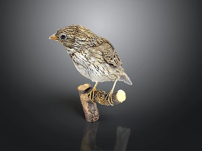 Small Brown Bird Perched On Wooden Branch With Detailed Feathers And Reflection 3d model