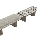 Modern Upholstered Bench with Plush Faux Fur and Spotted Pattern Cushions Wooden Legs