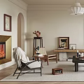 Modern Living Room Interior With Beige Walls White Sofa Area Rug And Decorative Painting