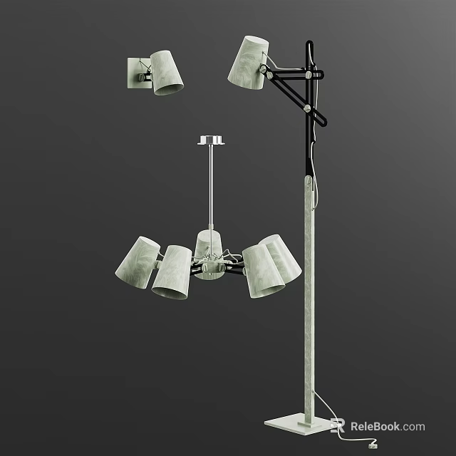 Modern Lighting Combination Featuring Multi Head Chandelier And Floor Standing Lamp Design 3d model 