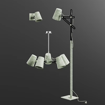 Modern Lighting Combination Featuring Multi Head Chandelier And Floor Standing Lamp Design 3d model