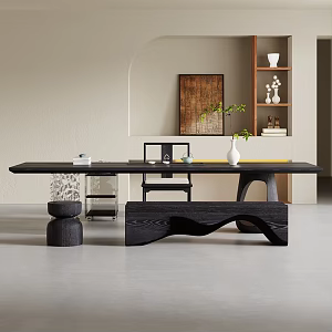 -Ji Feng Big Board Table Tea Table and Chair Combination Tea Table Tea Table Tea Room Tea Table 3d model