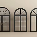 Black Arched Top Casement Windows With Glass Panes And Frame Design