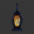 Decorative Blue Lantern With Intricate Patterns Ornate Handle And Illuminated Pink Light