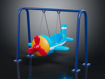 Children's Airplane Shaped Swing Set With Blue Metal Frame Red Propeller And Yellow Details 3d model