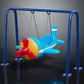 Children's Airplane Shaped Swing Set With Blue Metal Frame Red Propeller And Yellow Details