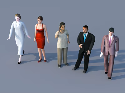 Group of Five People Standing Together in Diverse Outfits with Different Styles 3d model