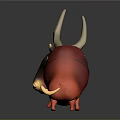 Vibrant Cartoon Bull Character With Red Orange Body And Large Curved Horns