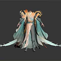 Elegant Traditional Robe With Light Blue White Flowing Sleeves And Gold Accents