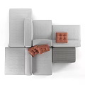 Modern Gray Sectional Sofa With Orange Decorative Cushions And Modular Design 3d model