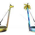 Kids Play Area With Palm Tree And Giraffe Themed Swings On Colorful Circular Bases