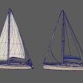 Two Sailboats With White Sails Blue Canopy And Cream Colored Hulls