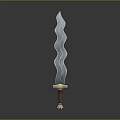 Wavy Blade Sword Featuring Brown Decorative Hilt And Detailed Base Design