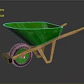 Green Wheelbarrow With Wooden Handles Frame And Rubber Wheel For Construction Garden Use
