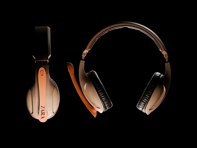 Sleek Copper Accent Over Ear Headphones With Comfortable Headband And Premium Audio Quality 3d model