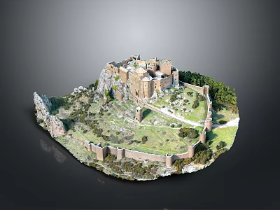 Ancient Castle Structure On Hilltop With Stone Walls And Lush Green Landscape 3d model