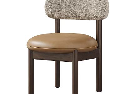 Modern Dining Chair With Light Gray Upholstered Back And Brown Leather Seat 3d model