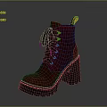 Stylish Red Boots With Black Laces Yellow Stitching Thick Soles And High Heels