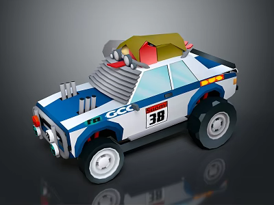 Lego Style Blue And White Off Road Vehicle With Number 38 Design 3d model