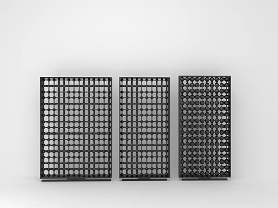 Modern Black Room Dividers With Grid Pattern Three Panels Minimalist Design 3d model