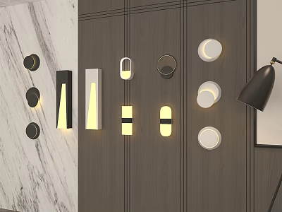 Modern Wall Lamps With Illuminated Designs In Various Shapes Mounted On Wall 3d model