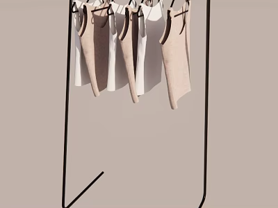 Black Metal Clothes Display Rack With Light Colored Tank Tops Hanging 3d model