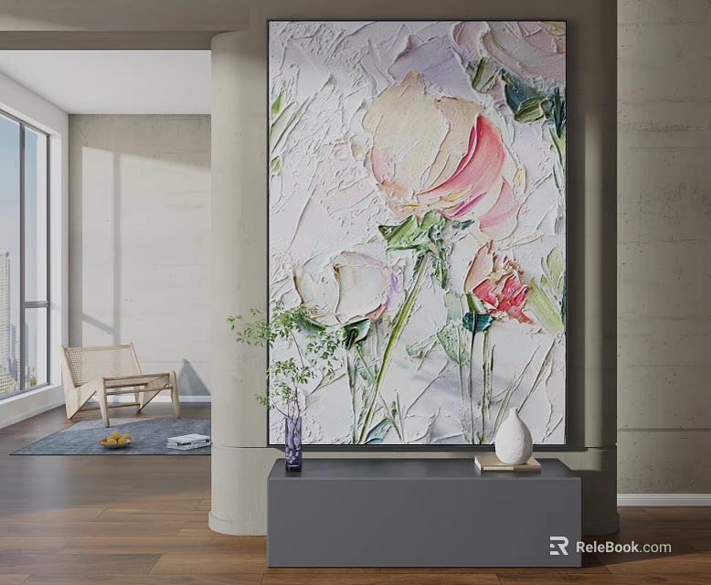 Floral Plant Painting In Modern Interior Decor Space 3d model 