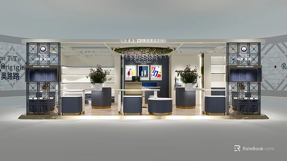 LIVE IN LIGHTHOUSE Store Interior Design With Display Cabinets Plants And Chandeliers 3d model 
