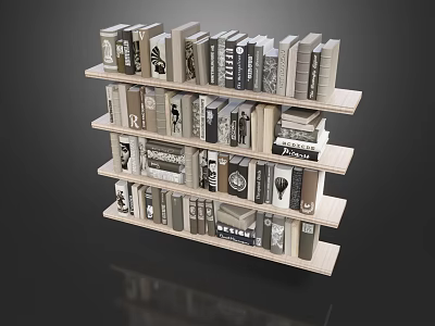 Wooden Bookshelf With Multiple Layers Holding Neatly Arranged Books And Magazines With Various Cover Designs 3d model