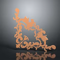 Orange Metal Artistic Carved Decorative Corner with Intricate Curved Symmetrical Patterns