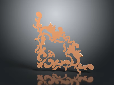 Orange Metal Artistic Carved Decorative Corner with Intricate Curved Symmetrical Patterns 3d model