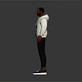 3D Character Model Wearing White Hoodie Black Pants And Sneakers