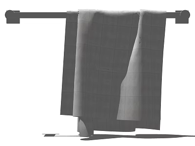 Soft Absorbent Cotton Bath Towel With Grid Pattern Hanging On Metal Rack 3d model