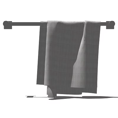 Soft Absorbent Cotton Bath Towel With Grid Pattern Hanging On Metal Rack 3d model